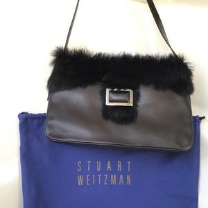 STUART WEITZMAN  vintage purse fur trim black